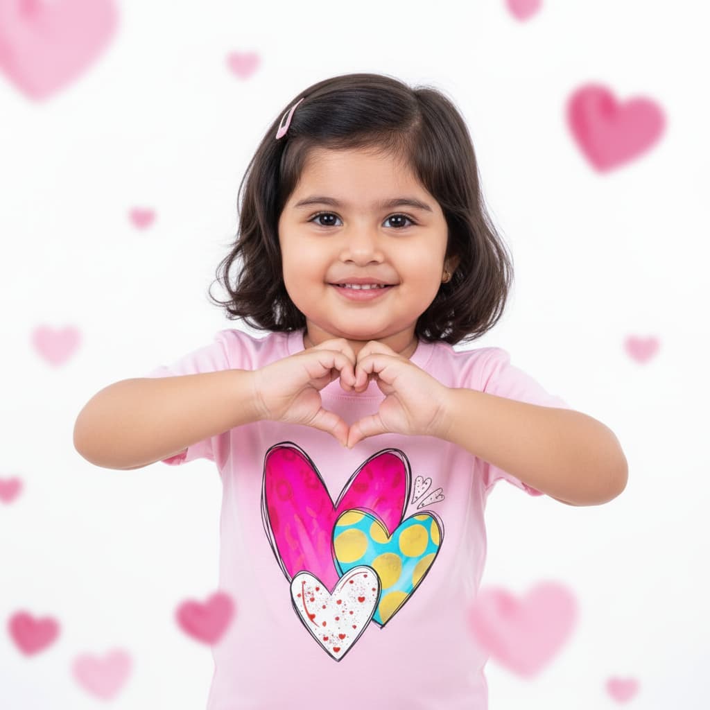 Premium Girls' Baby & Kids Pink  T-Shirt  Trio Hearts Graphic Tee. DTP1