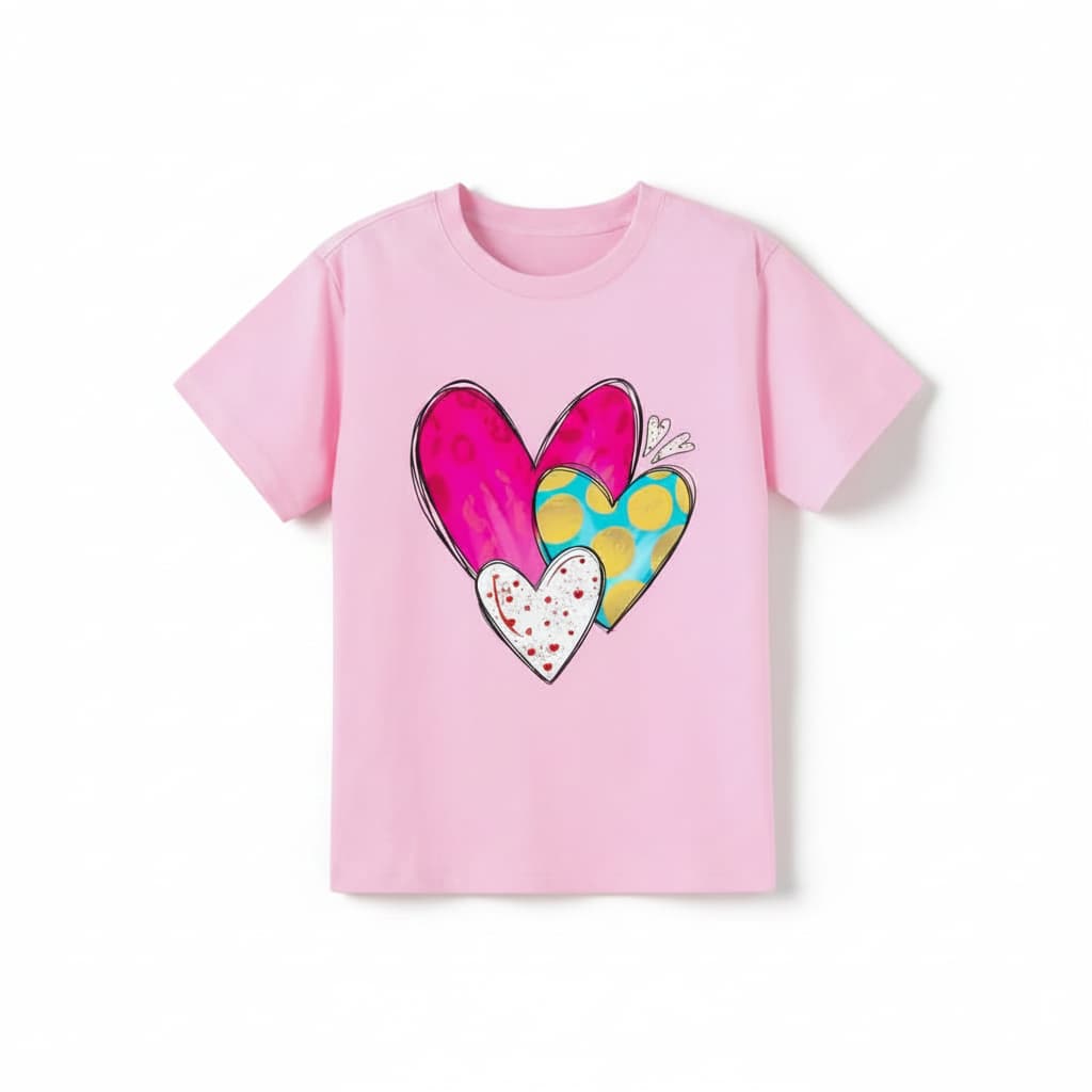 Premium Girls' Baby & Kids Pink  T-Shirt  Trio Hearts Graphic Tee. DTP1