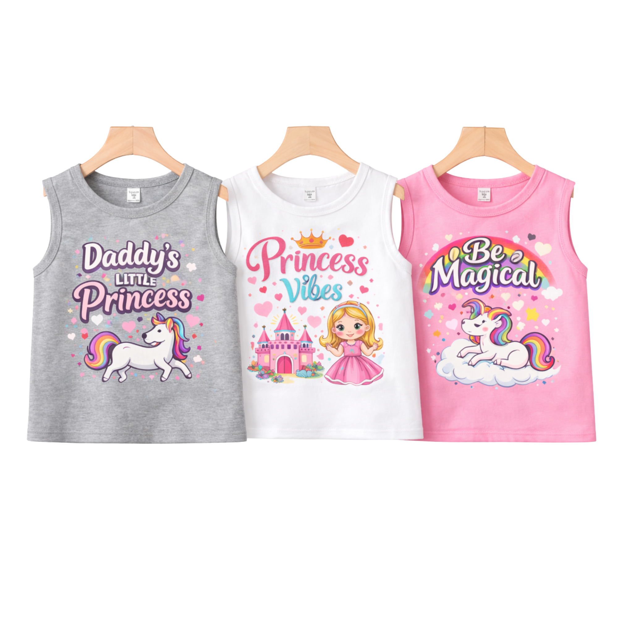 Girls Magical Princess Cotton Tank Top – Daddy’s Little Princess, Princess Vibes & Be Magical