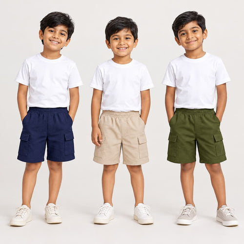 Boys Cargo Shorts horts Combo Pack – 3 Pieces  Soft Summer Shorts