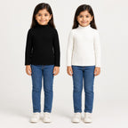 Ribbed Black-White Color, High-Neck collar Ribbed Stylish Girls High-Neck  Sweatshirt Combo Pack – 2 Pieces