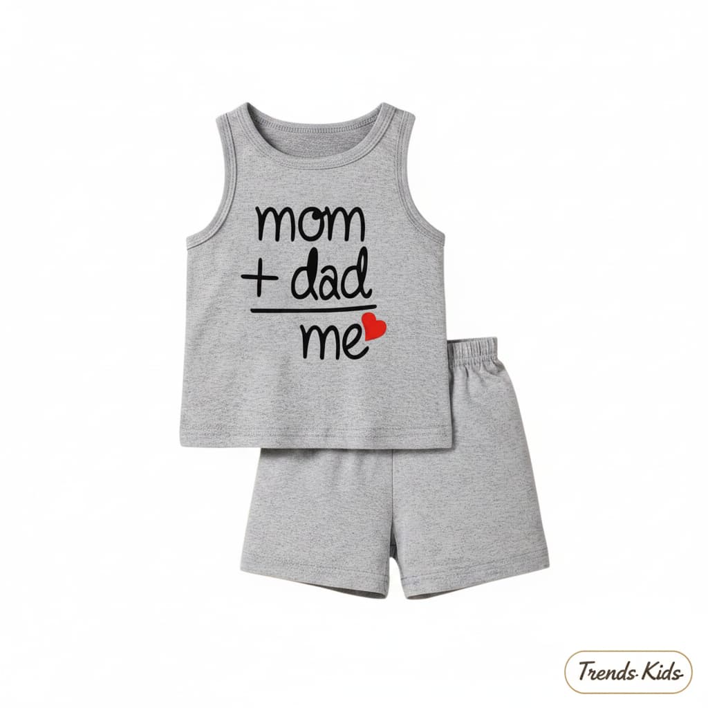 Kids Mom + Dad Tank Top Cute Baby Sleeveless Tee | TT-MOMDAD-GRY