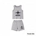 Kids Pilot Tank Top & Shorts Set (Grey) – Soft Cotton | TT-PILOT-GRY